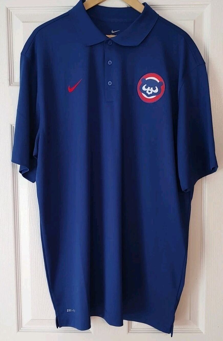 Men's Chicago Cubs Polo Shirt Blue Nike Dri-FIT Shirt Cooperstown MLB - XXL